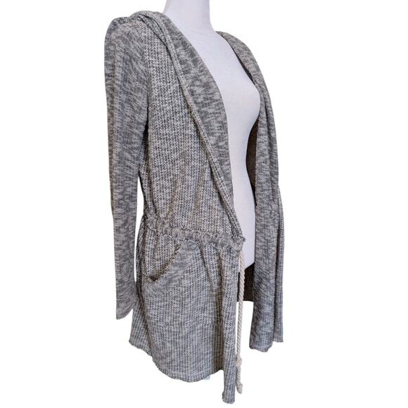 Billabong Oversized Beach Grey Knit Marled Tie Waist Cardigan Small - Picture 2 of 4